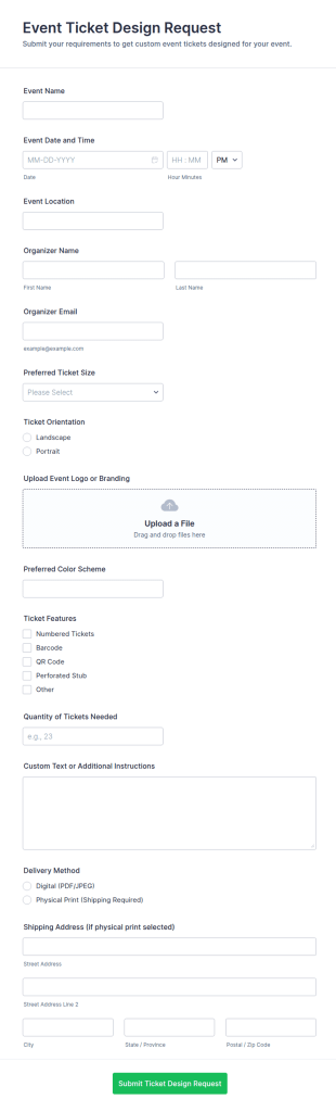 Event Ticket Design Form Template