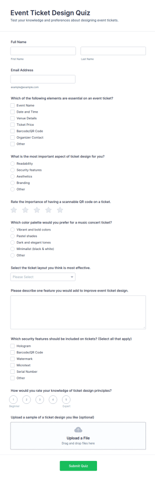Event Ticket Design Quiz Form Template