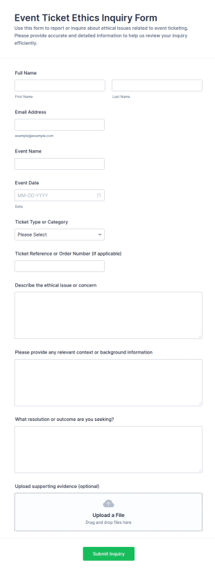 Event Ticket Ethics Inquiry Form Template