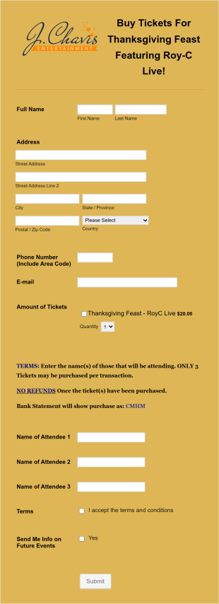 Event Ticket Form J. Chavis Form Template