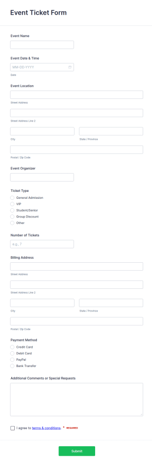 Event Ticket Form Template
