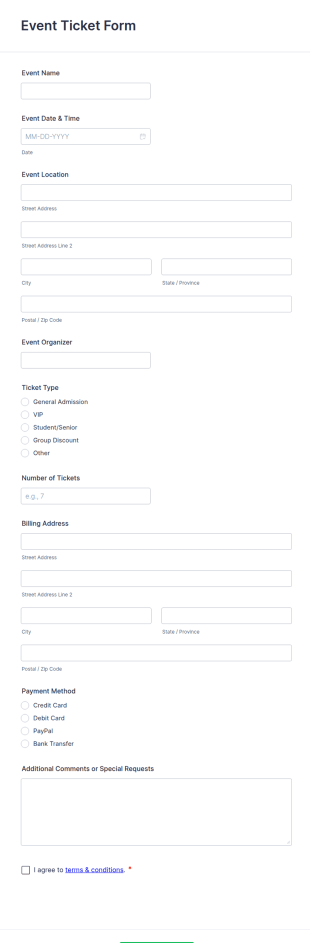 Event Ticket Form Template