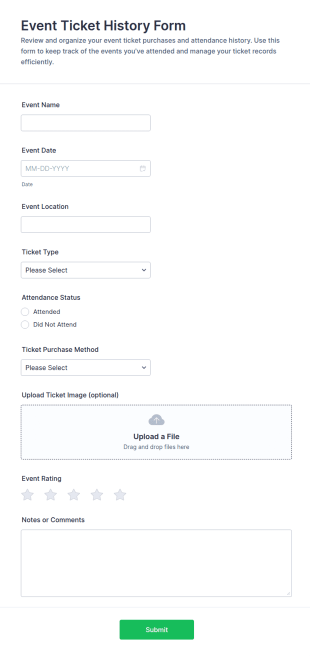Event Ticket History Form Template