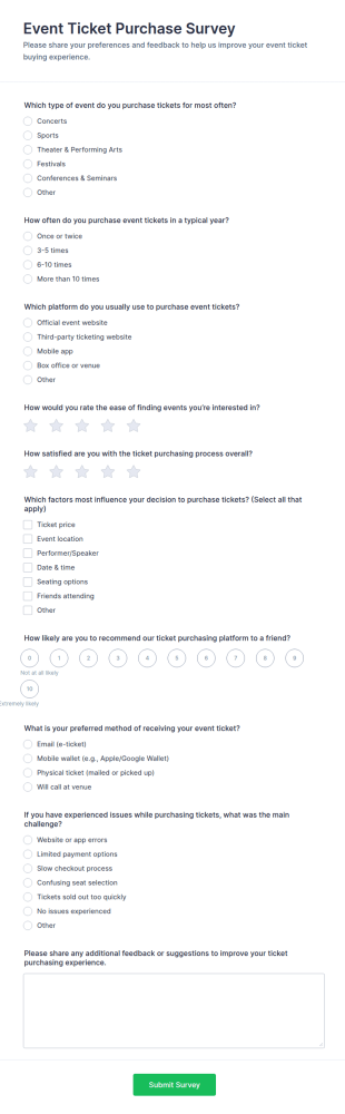 Event Ticket Purchase Survey Form Template