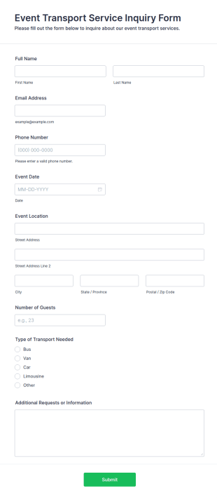 Event Transport Service Inquiry Form Template
