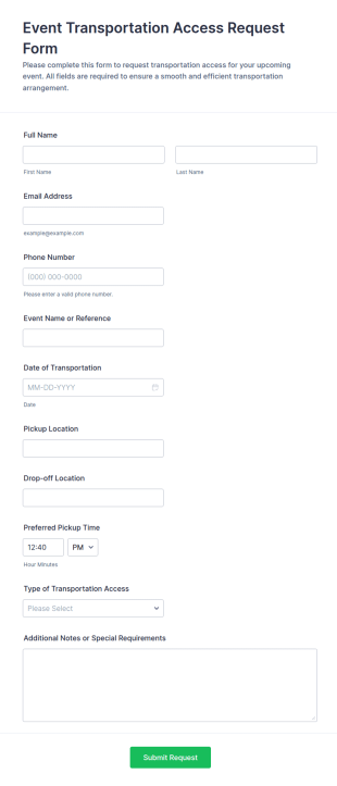 Event Transportation Access Request Form Template