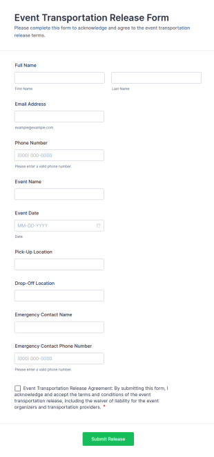 Event Transportation Release Form Template