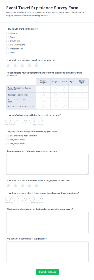 Event Travel Experience Survey Form Template