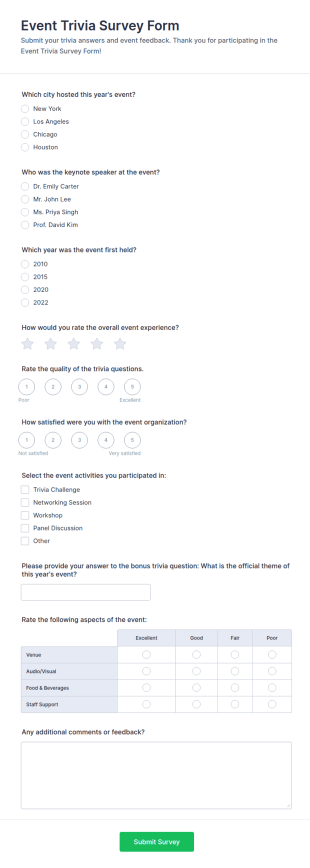 Event Trivia Survey Form Template