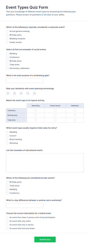 Event Types Quiz Form Template