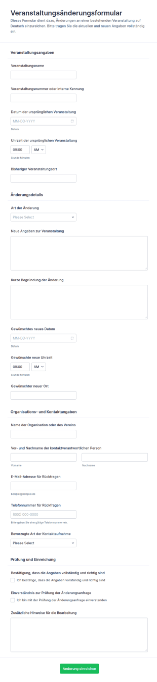 Event Update Einreichung Formular