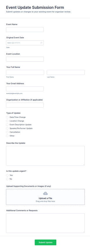 Event Update Submission Form Template