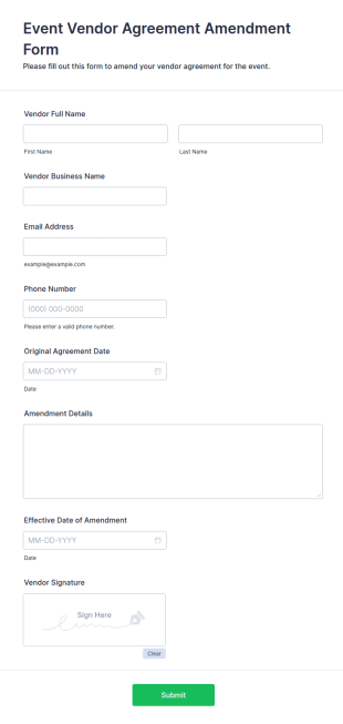 Event Vendor Agreement Amendment Form Template