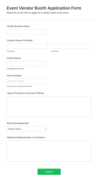 Event Vendor Booth Application Form Form Template