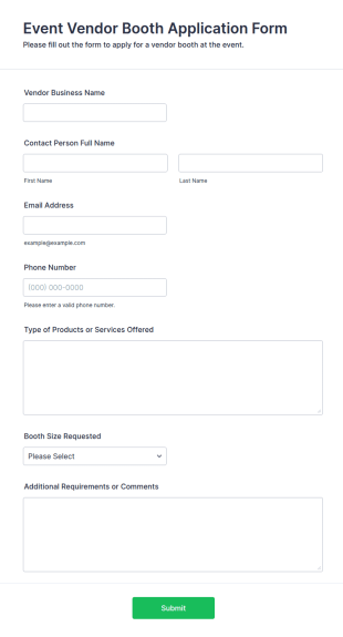 Event Vendor Booth Application Form Template