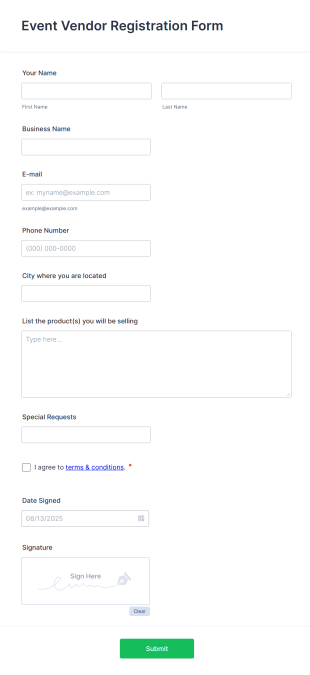 Event Vendor Registration Form Template
