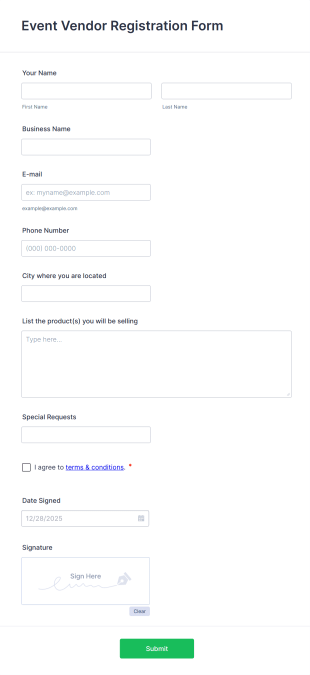 Event Vendor Registration Form Template