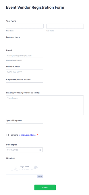 Event Vendor Registration Form Template