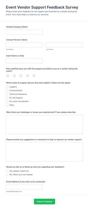 Event Vendor Support Feedback Survey Form Template