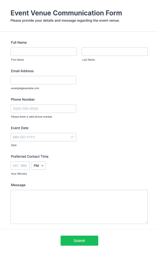 Event Venue Communication Form Template