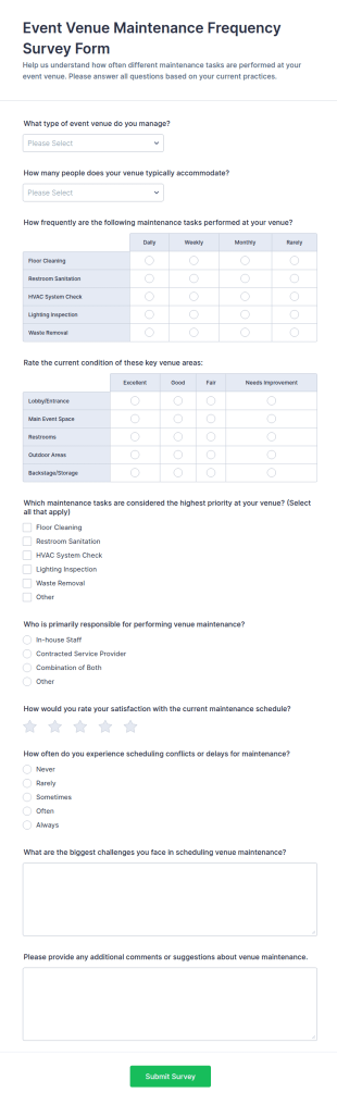 Event Venue Maintenance Frequency Survey Form Template