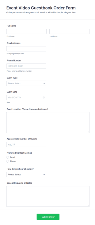 Event Video Guestbook Order Form Template
