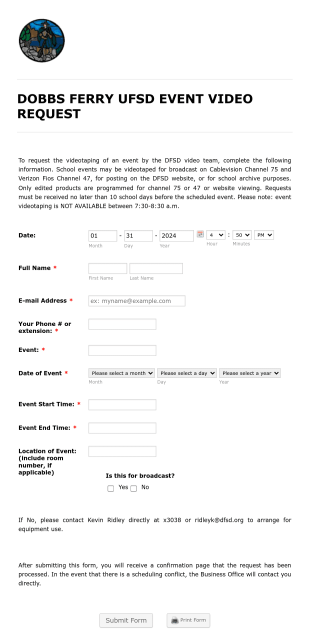 Event Video Request Form Template