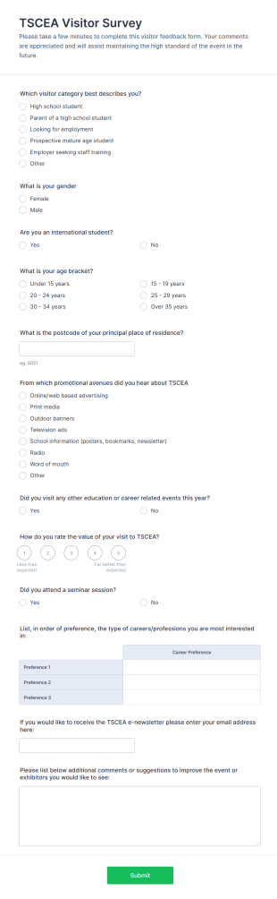 Event Visitor Survey Form Template