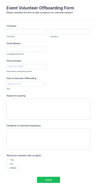 Event Volunteer Offboarding Form Template
