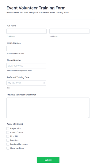 Event Volunteer Training Form Form Template