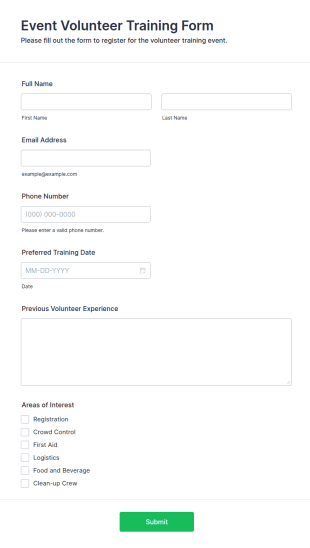 Event Volunteer Training Form Template