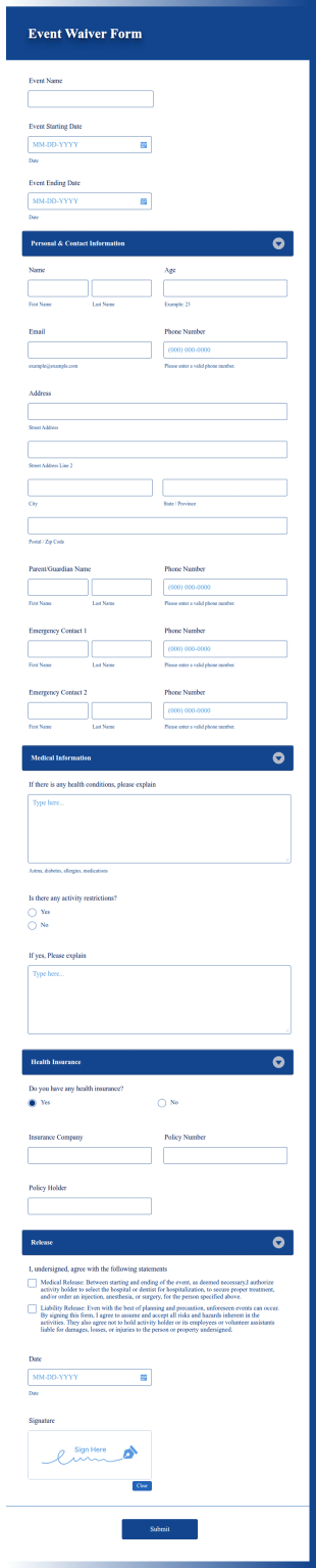 Event Waiver Form Template