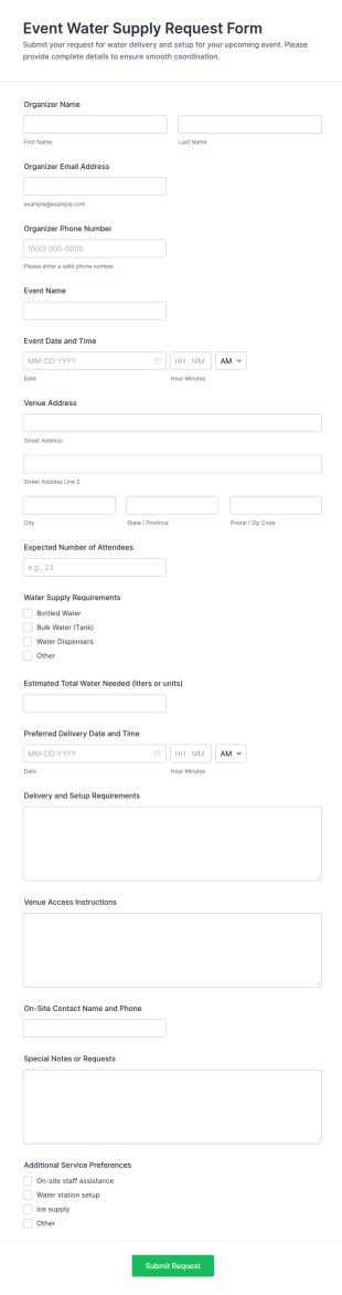 Event Water Supply Request Form Template