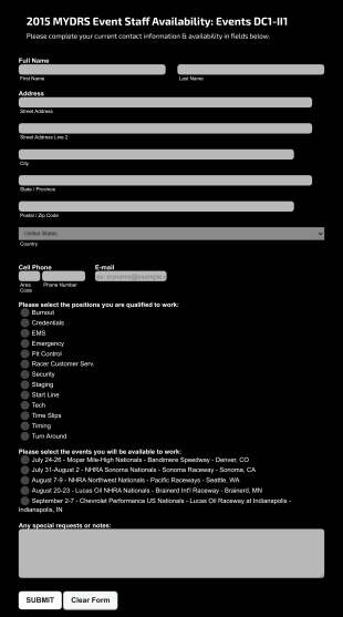 Event Worker Availability Form Template