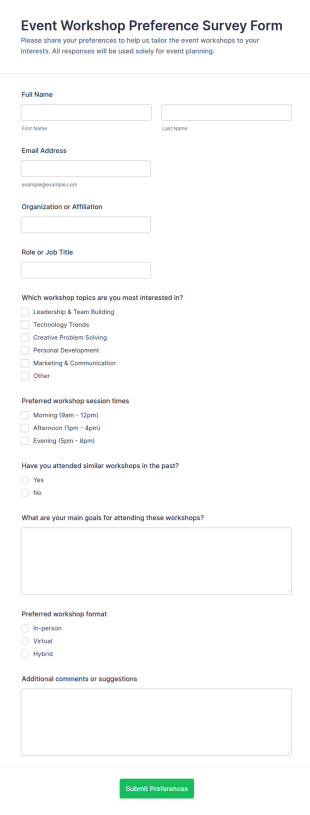 Event Workshop Preference Survey Form Template