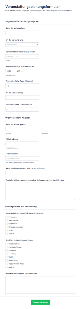 Eventplanung Formular