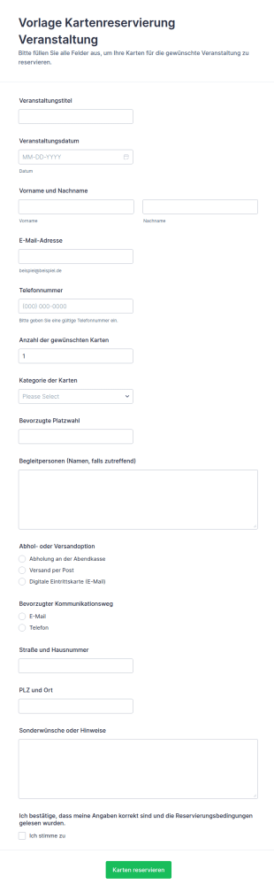 Eventticket Reservierungsformular