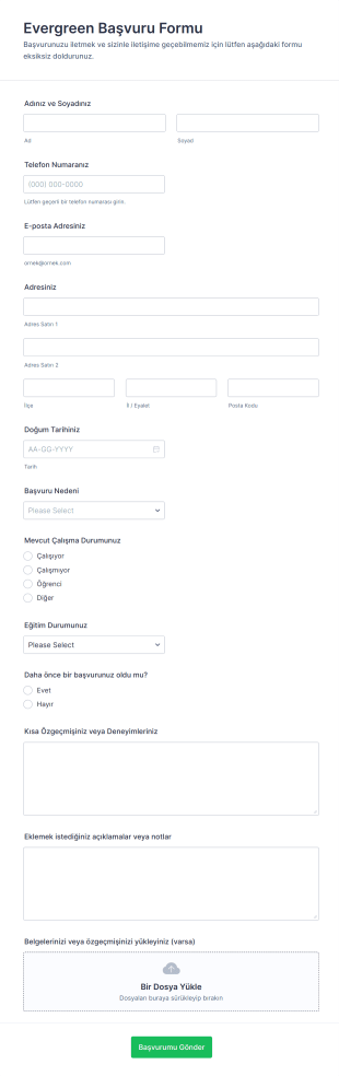 Evergreen Başvuru Form Şablonu