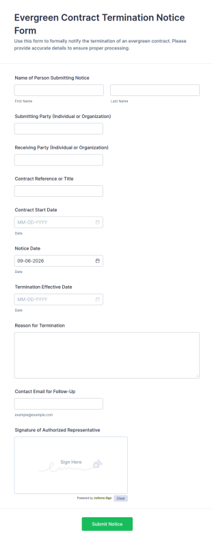 Evergreen Contract Termination Notice Form Template
