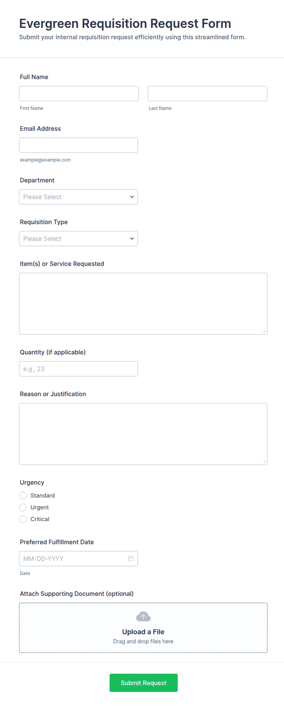 Evergreen Requisition Request Form Template | Jotform