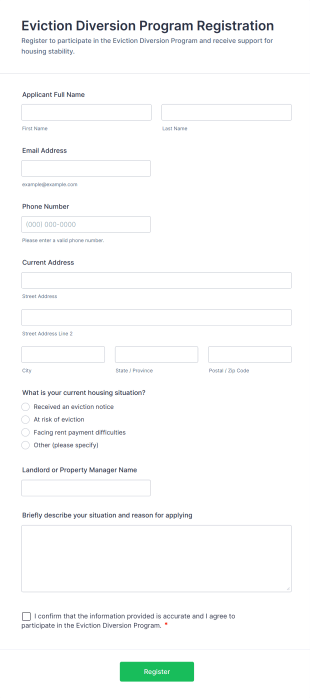 Eviction Diversion Program Registration Form Template