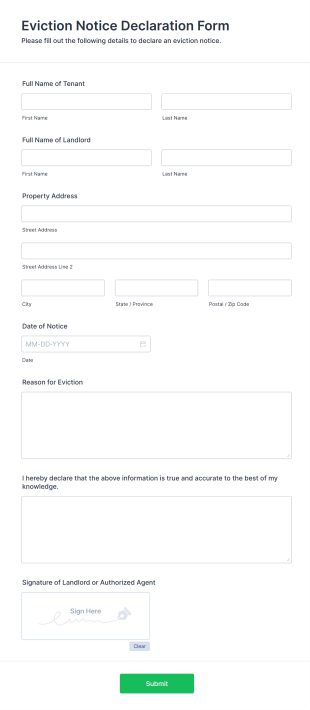 Eviction Notice Declaration Form Template