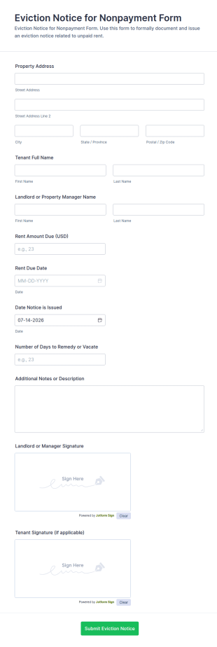 Eviction Notice For Nonpayment Form Template