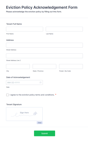 Eviction Policy Acknowledgement Form Form Template