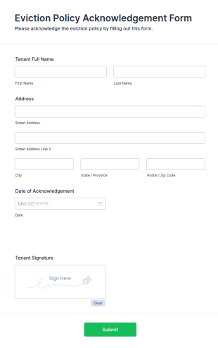 Eviction Policy Acknowledgement Form Template