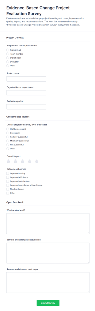 Evidence Based Change Project Evaluation Survey Form Template