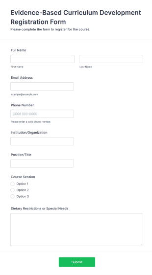 Evidence Based Curriculum Development Registration Form Template