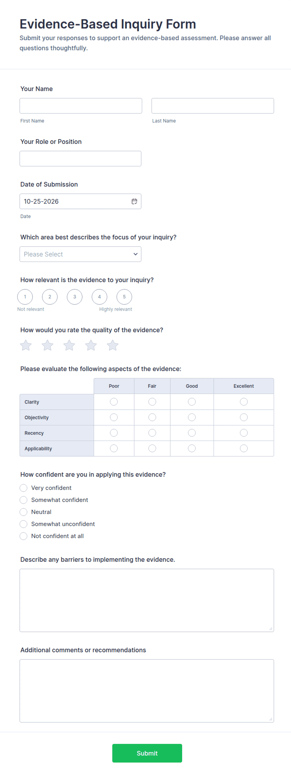 Evidence-Based Inquiry Form Template | Jotform