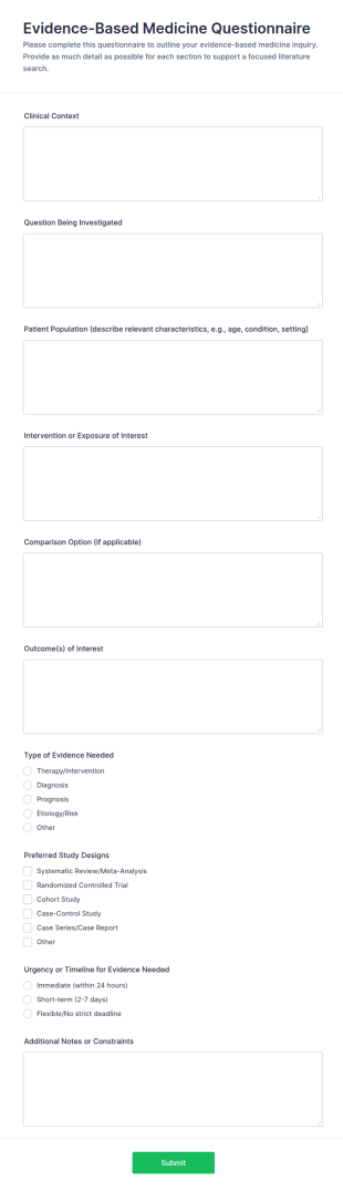 Evidence Based Medicine Questionnaire Form Template