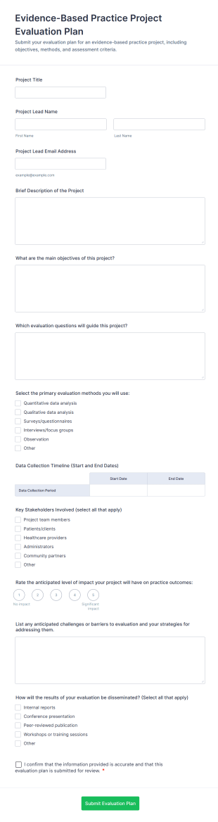 Evidence Based Practice Project Evaluation Plan Form Template